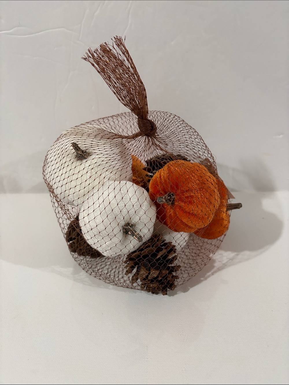 Decorative Harvest Pumpkin and Pinecone Bundle - White & Orange - Fall - Bundle